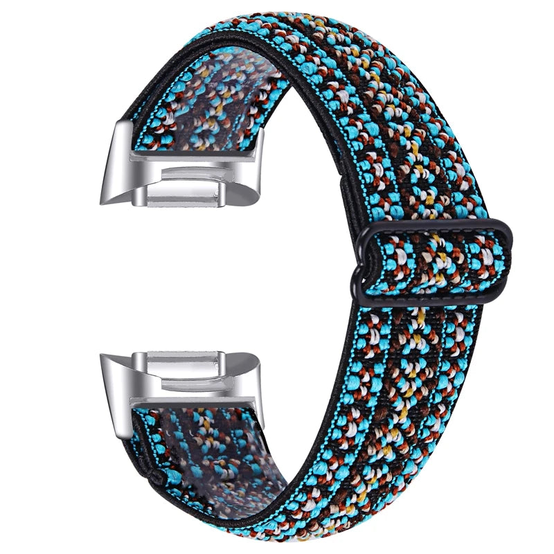 Fitbit Charge 5/6 Adjustable Stretch Nylon Band - Blue Mosaic