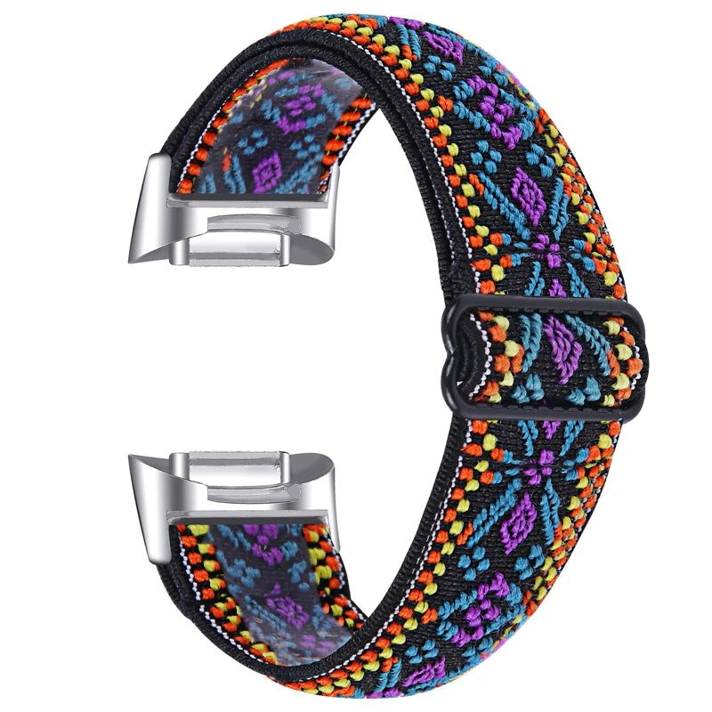 Fitbit Charge 5/6 Adjustable Stretch Nylon Band - Purple Geometric