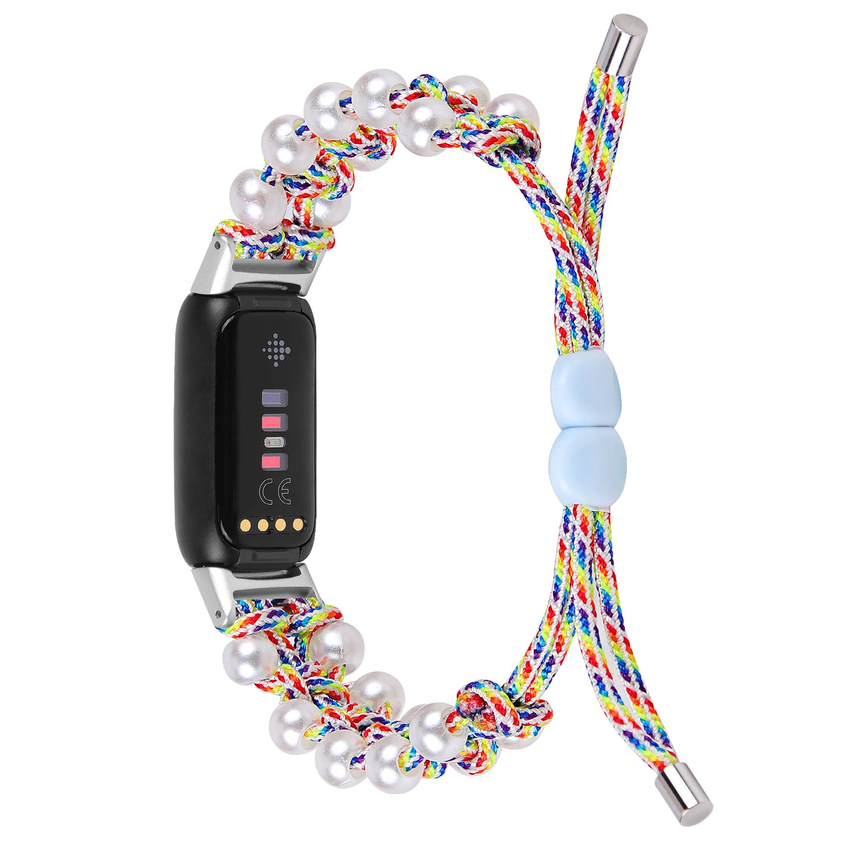 Rainbow Fitbit Luxe Braided Rope Band with Pearl-Style Beads