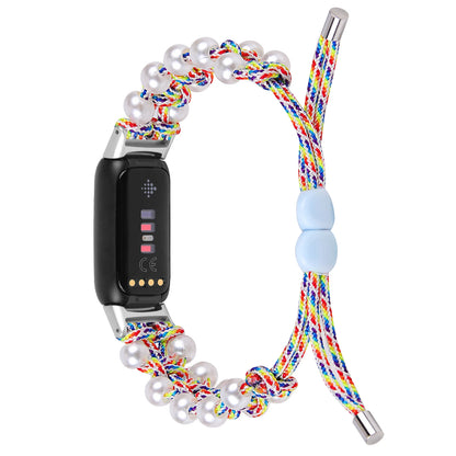 Rainbow Fitbit Luxe Braided Rope Band with Pearl-Style Beads