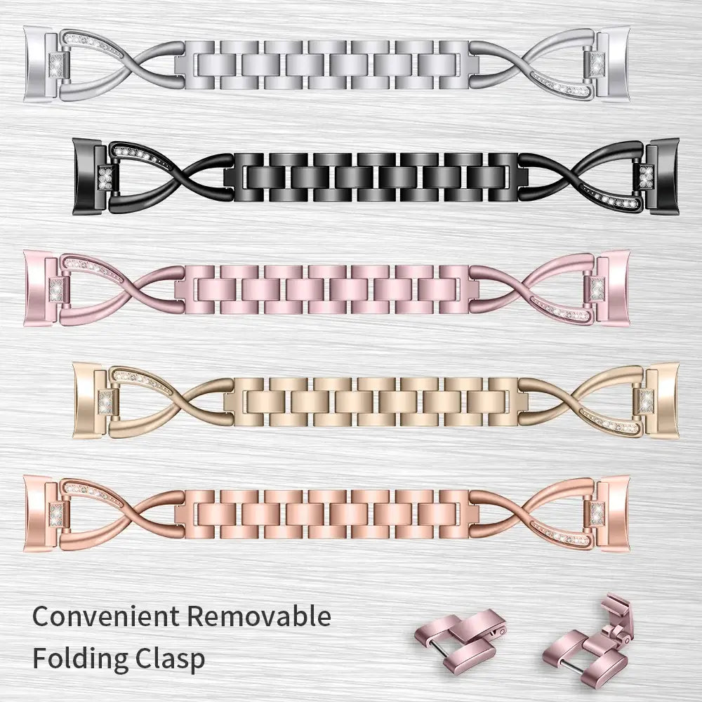 Fitbit Charge 5 & 6 Infinity-Style Steel Bracelet five bracelet finishes with removable clasp detail