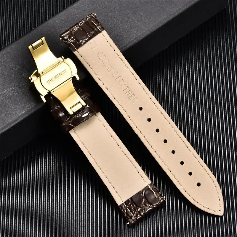 TicWatch Crocodile-Pattern Leather Clasp Band - Leather underside and open clasp