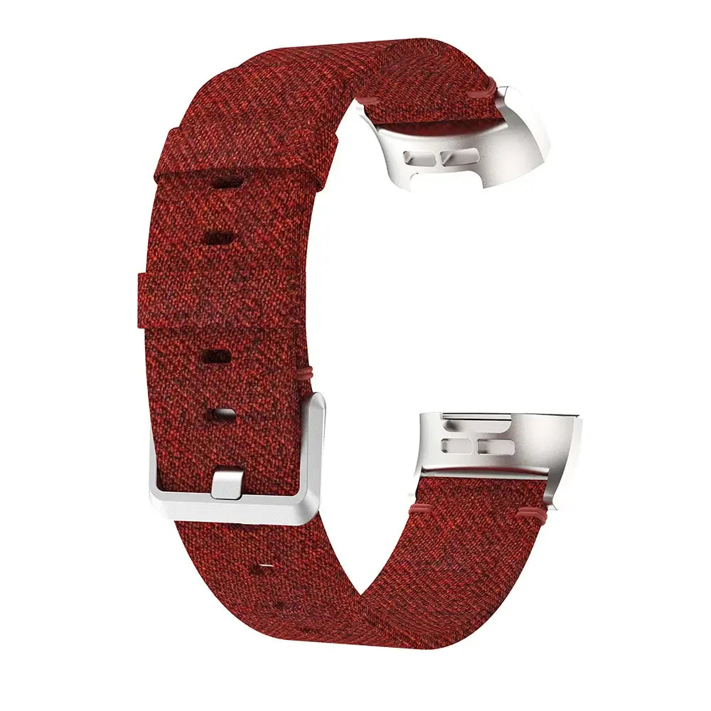 Fitbit Charge 5 & 6 Woven Nylon Buckle Band burgundy nylon band with silver buckle
