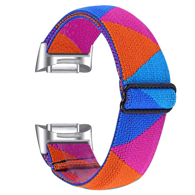Fitbit Charge 5/6 Adjustable Stretch Nylon Band - Pink / Orange / Blue Geometric