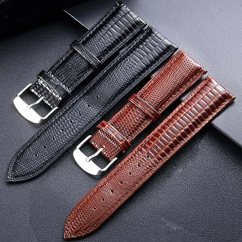 Black and brown reptile-embossed leather bands
