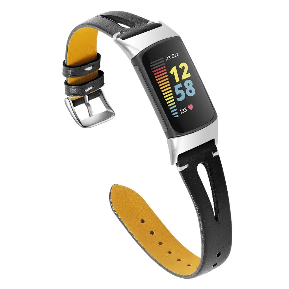 Fitbit Charge 5/6 Slim Cutout Leather Band - Black