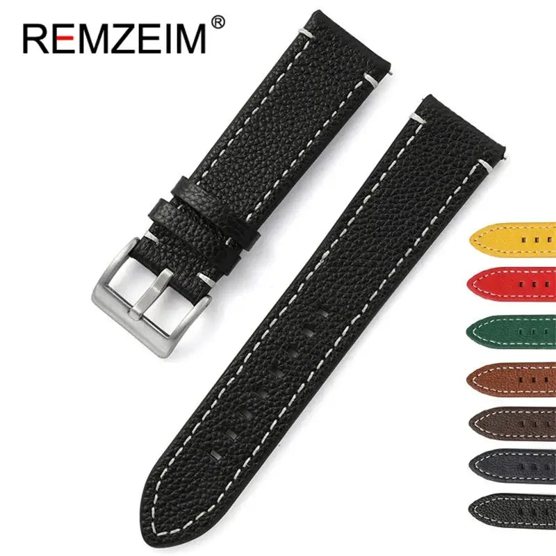 TicWatch Pebbled Leather Stitched Band - Black with color previews