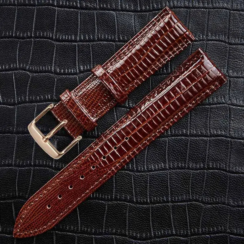 Samsung Galaxy Watch Reptile-Embossed Leather Band in Brown / Rose Gold Buckle