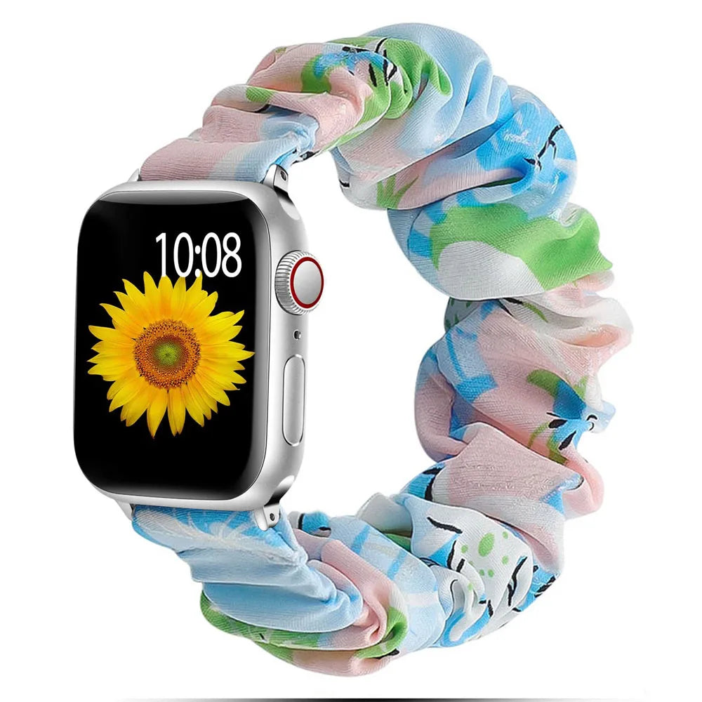 Elastic Scrunchie Apple Watch Band - Prints & Shimmer in Pastel Butterfly
