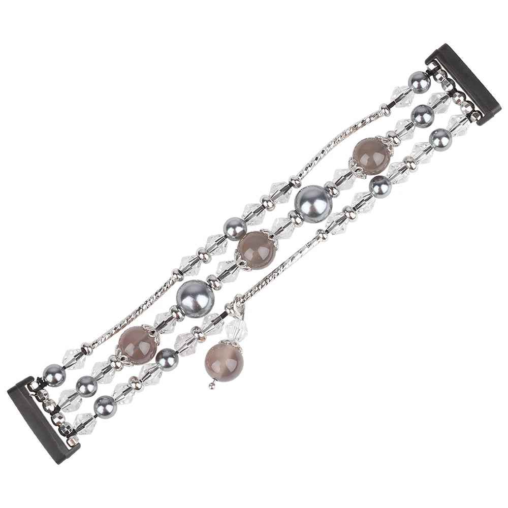 Gray Fitbit Versa 4, Versa 3, Sense 2 and Sense Pearl Beaded Bracelet Band
