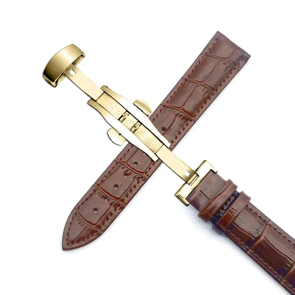 TicWatch Crocodile-Pattern Leather Butterfly Band - Brown / Gold Clasp