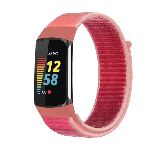 Fitbit Charge 5 & 6 Nylon Hook-and-Loop Band in Hot Pink