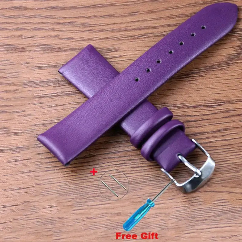 Smooth Leather Buckle Band in Purple for compatible Huawei watches