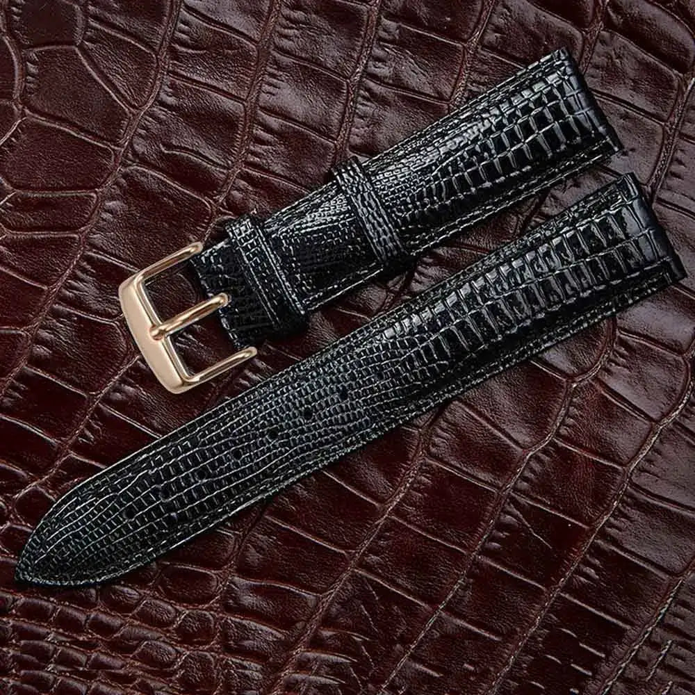 Embossed Leather Buckle Band in Black / Rose Gold Buckle for compatible Huawei watches