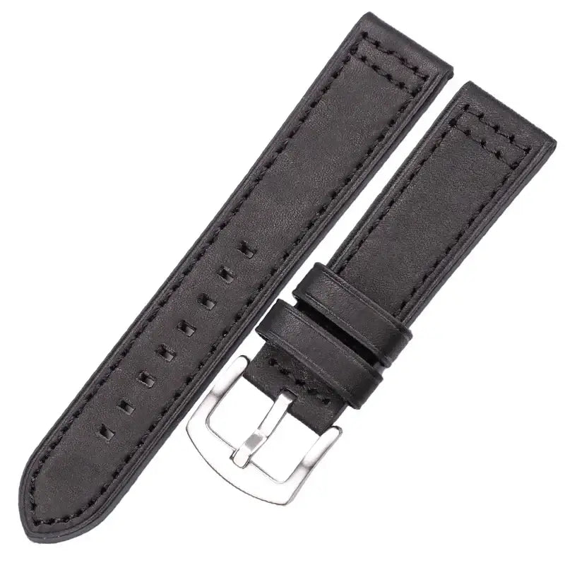 TicWatch Leather Band with Square Adjustment Holes - Black / Silver Buckle