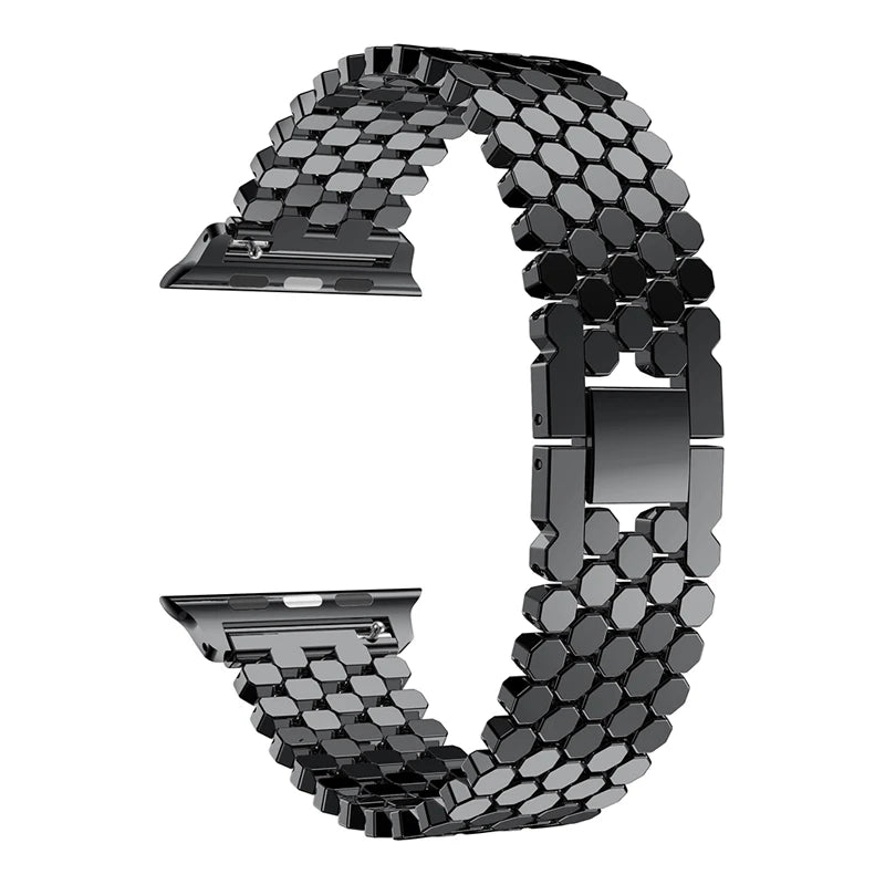 Fish Scale Stainless Steel Apple Watch Bracelet in Black
