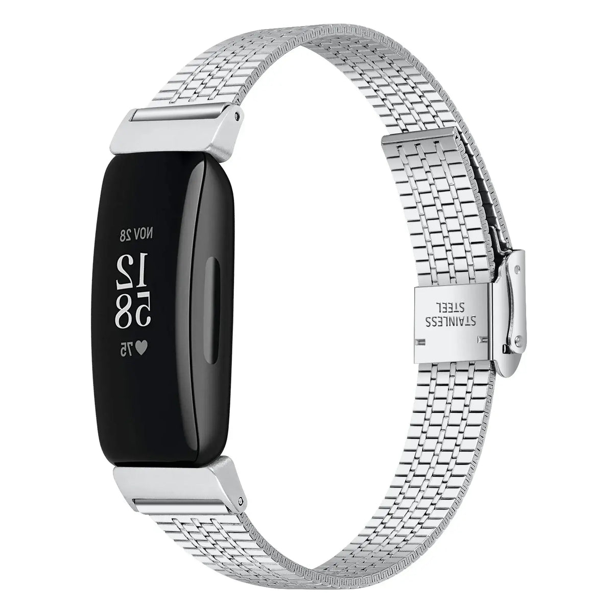 Fitbit Inspire 1/2/HR Fine-Link Steel Clasp Band - Silver bracelet front view