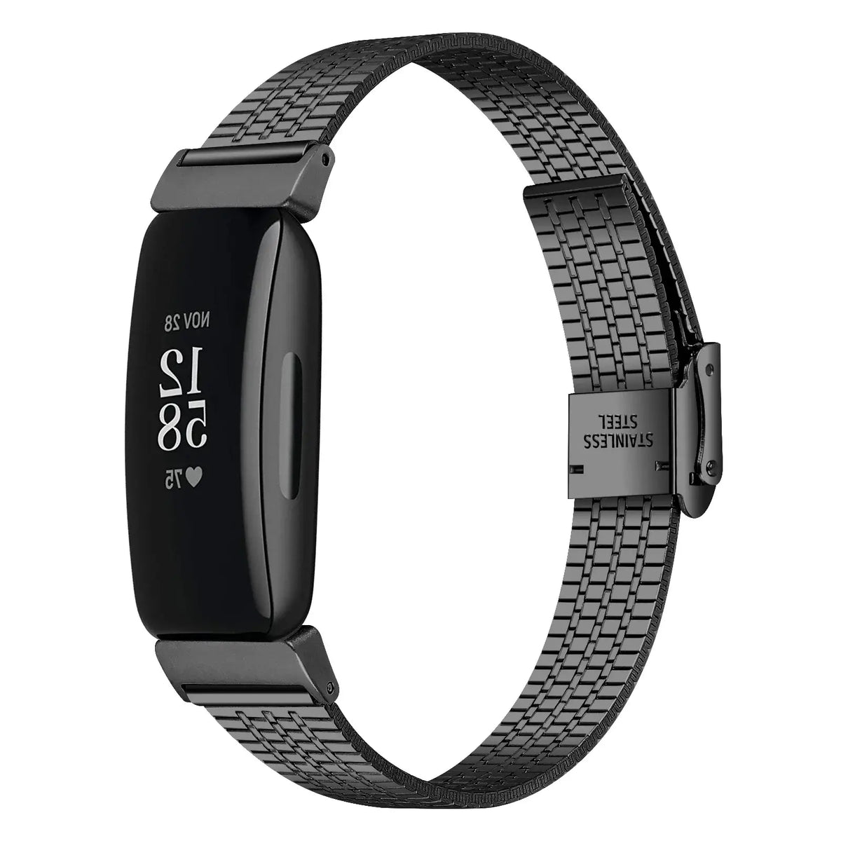 Fitbit Inspire 1/2/HR Fine-Link Steel Clasp Band - Black bracelet front view