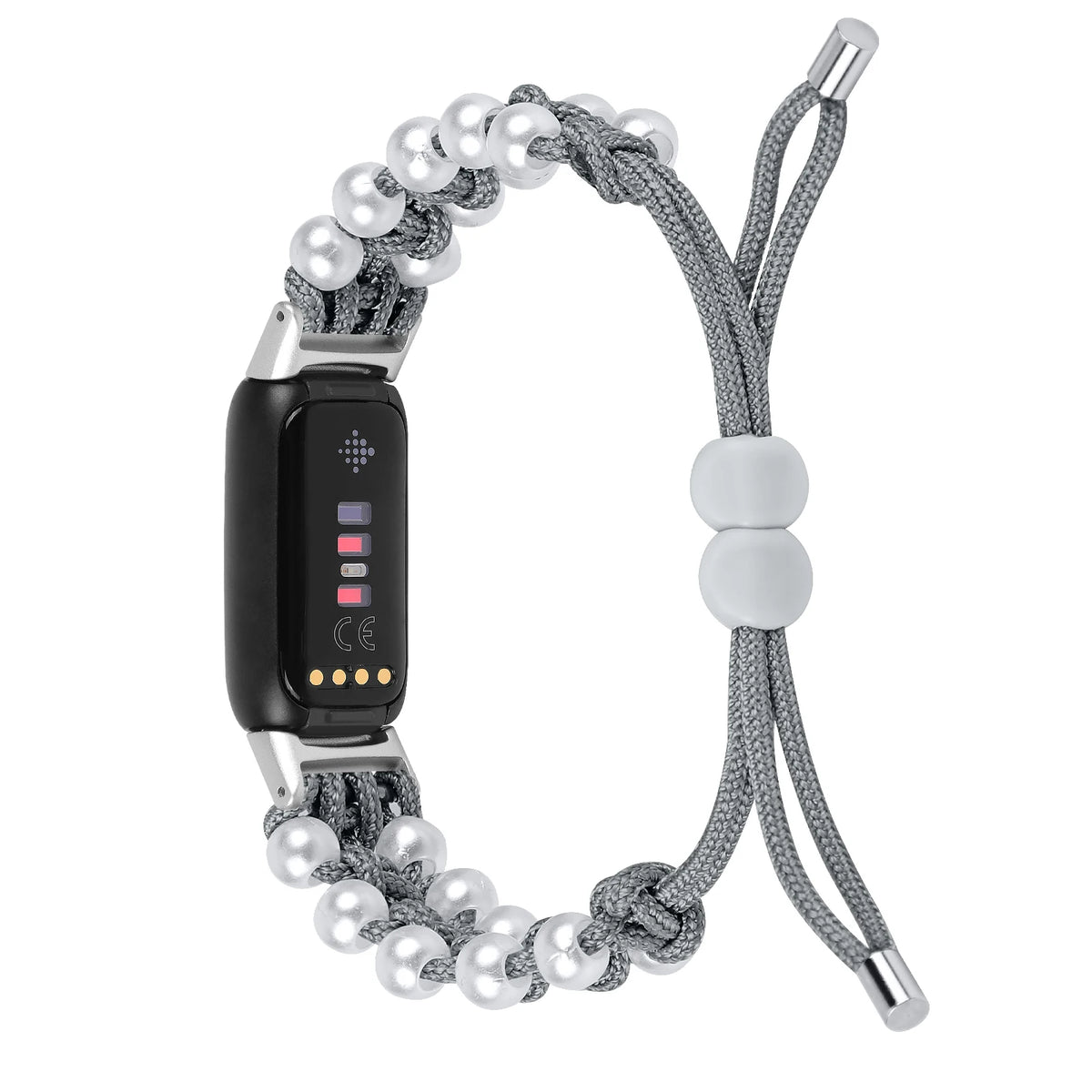 Gray Fitbit Luxe Braided Rope Band with Pearl-Style Beads