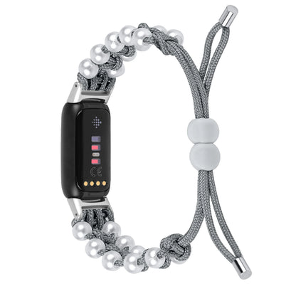 Gray Fitbit Luxe Braided Rope Band with Pearl-Style Beads