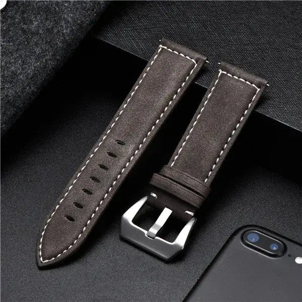 Slim Stitched Leather Band in Taupe Gray for compatible Huawei watches