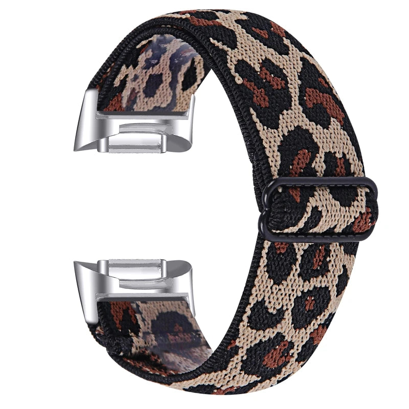 Fitbit Charge 5/6 Adjustable Stretch Nylon Band - Black Leopard