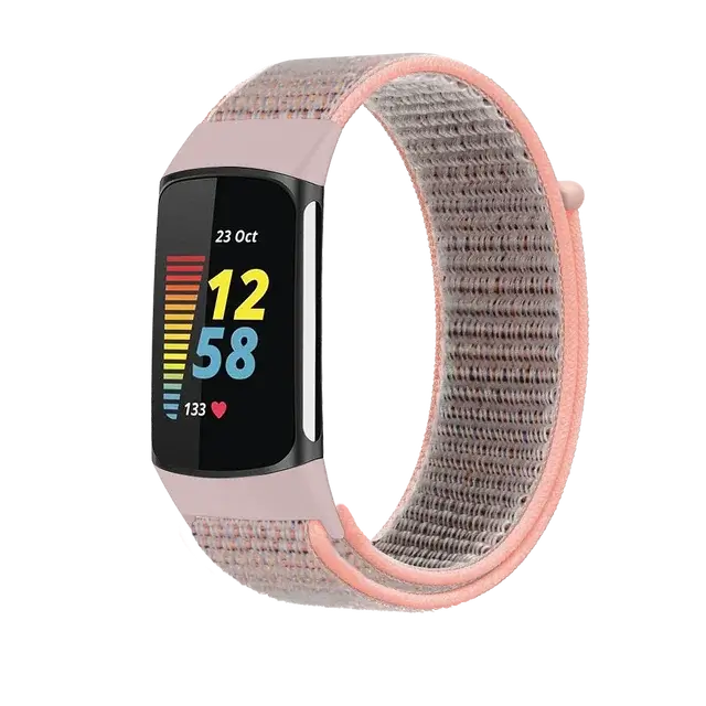 Fitbit Charge 5 & 6 Nylon Hook-and-Loop Band in Blush Pink