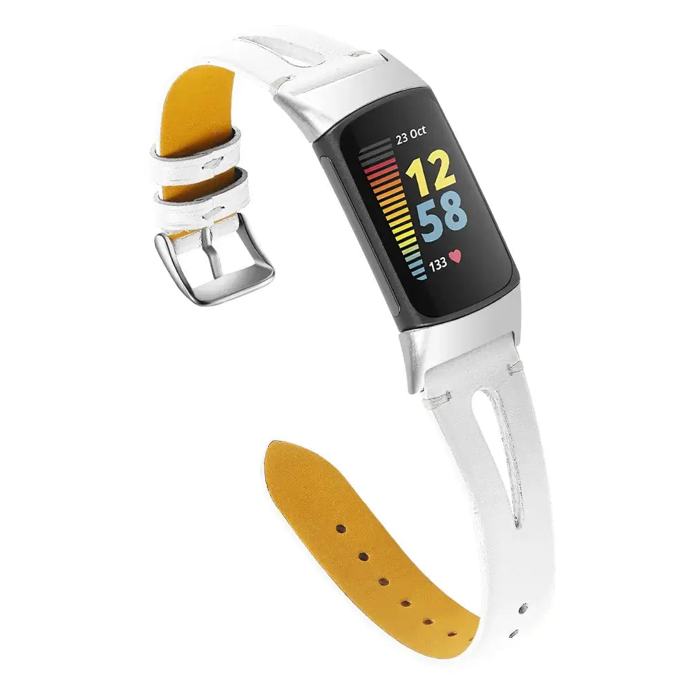 Fitbit Charge 5/6 Slim Cutout Leather Band - White