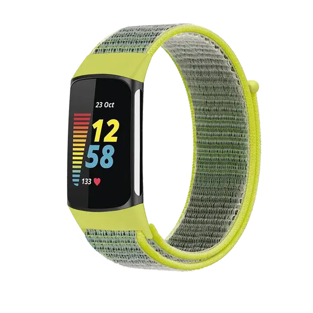 Fitbit Charge 5 & 6 Nylon Hook-and-Loop Band in Gray / Neon Yellow