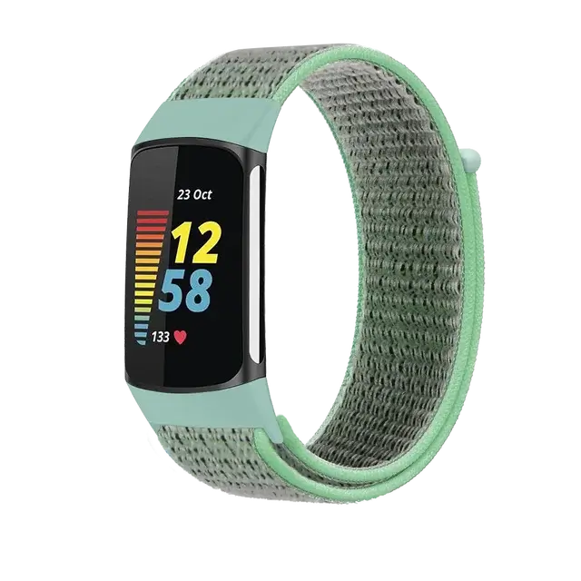 Fitbit Charge 5 & 6 Nylon Hook-and-Loop Band in Gray / Mint