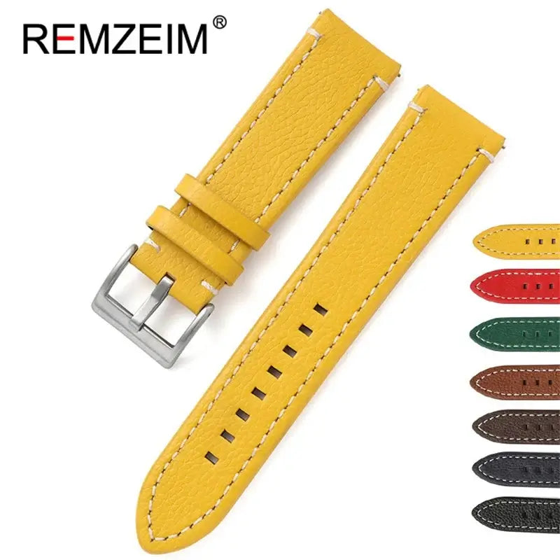 Yellow pebbled leather band with color previews for compatible Huawei watches