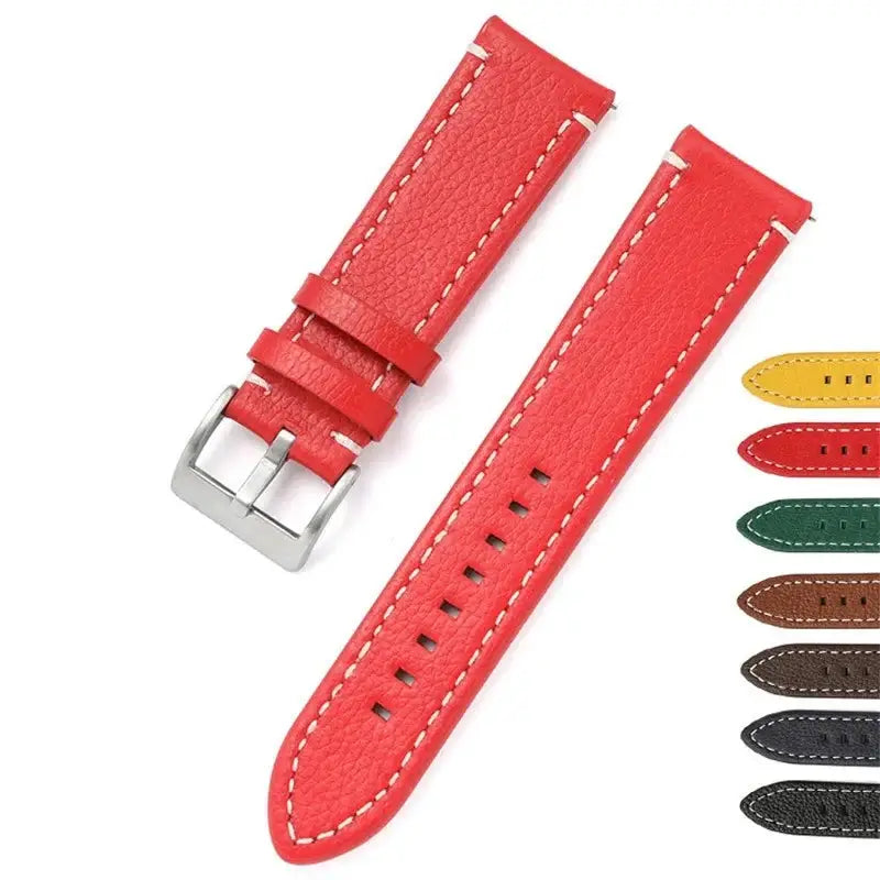 Suunto Pebbled Leather Stitched Band - Red leather with color previews