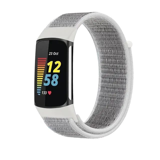 Fitbit Charge 5 & 6 Nylon Hook-and-Loop Band in White / Light Gray