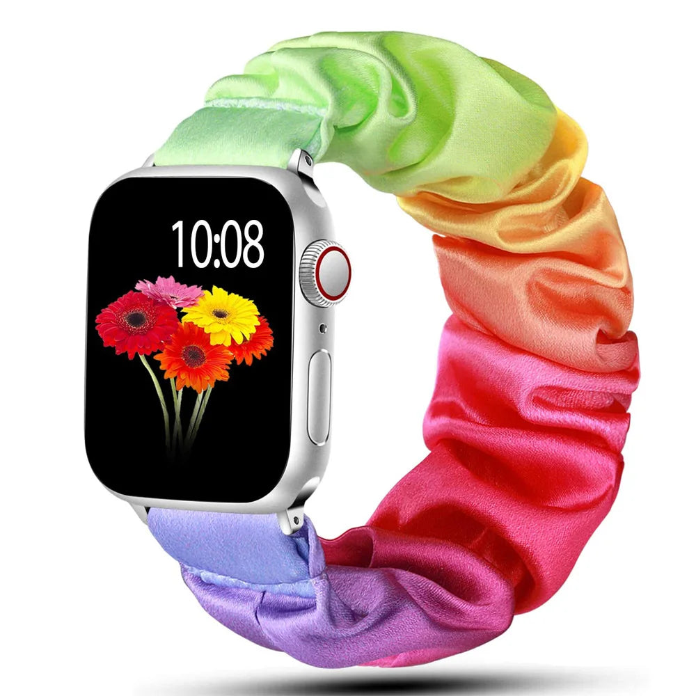 Elastic Scrunchie Apple Watch Band - Prints & Shimmer in Rainbow