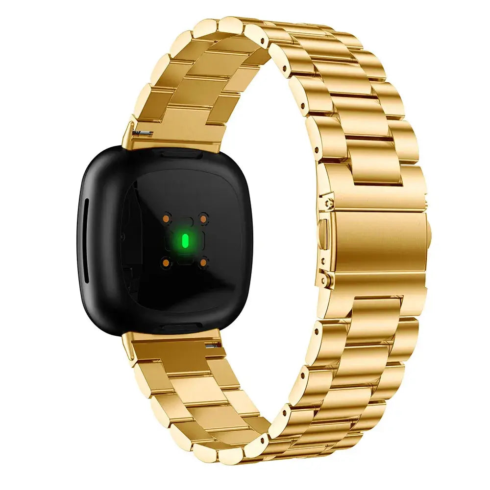 Fitbit Versa 3/4 & Sense 1/2 Three-Link Metal Band - Gold bracelet on watch