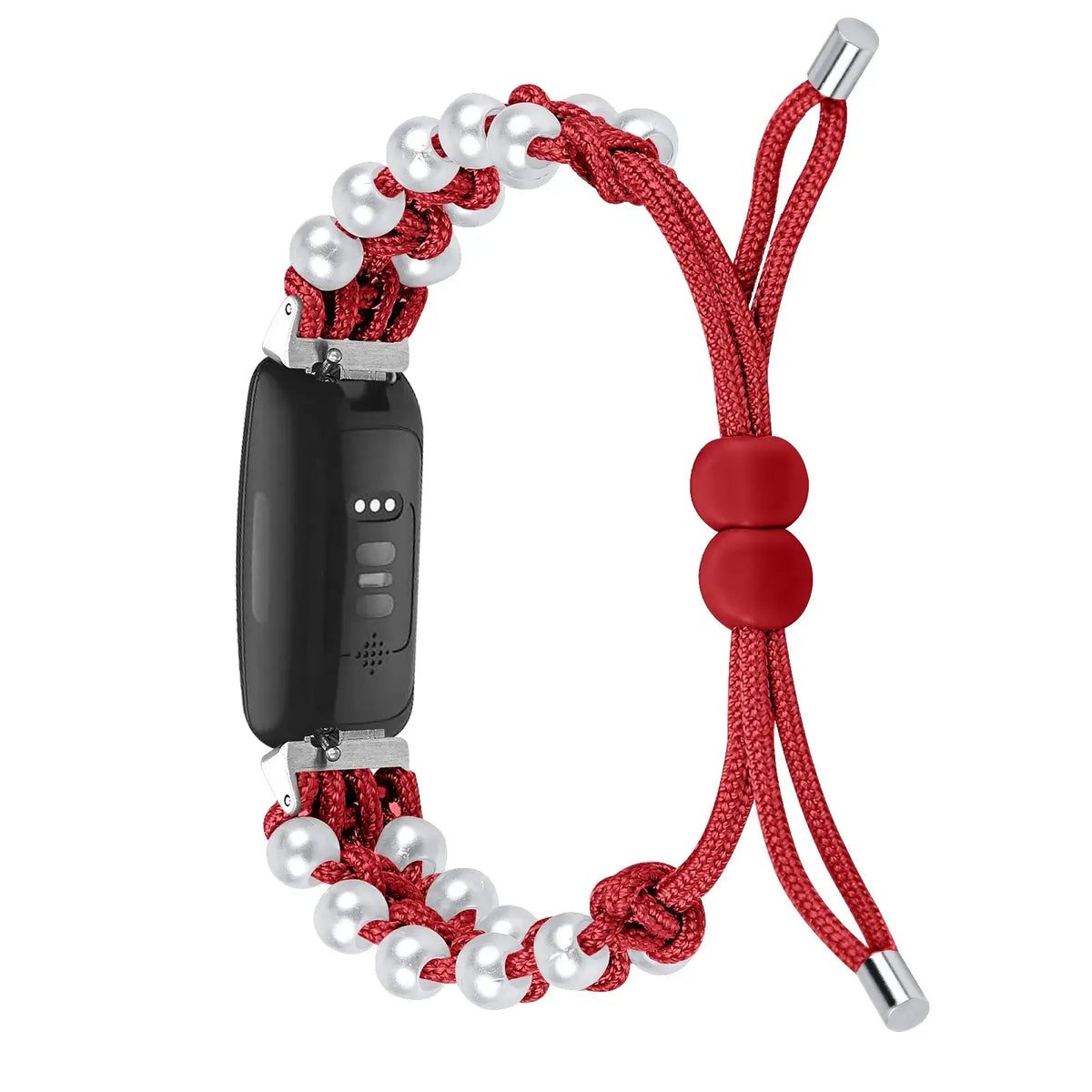 Fitbit Inspire Braided Cord & Pearl-Style Bead Band - Red