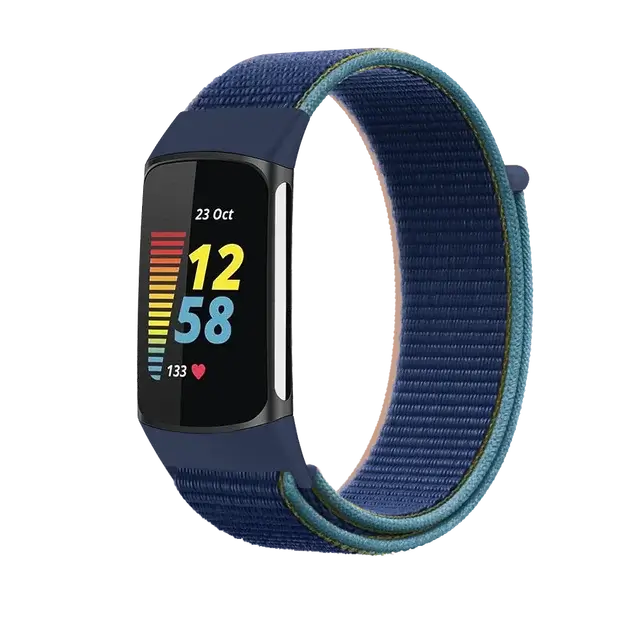 Fitbit Charge 5 & 6 Nylon Hook-and-Loop Band in Navy / Light Blue