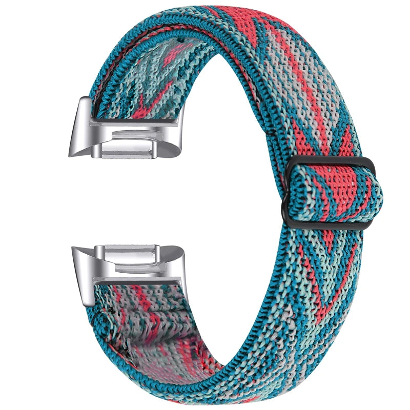 Fitbit Charge 5/6 Adjustable Stretch Nylon Band - Teal / Coral Chevron