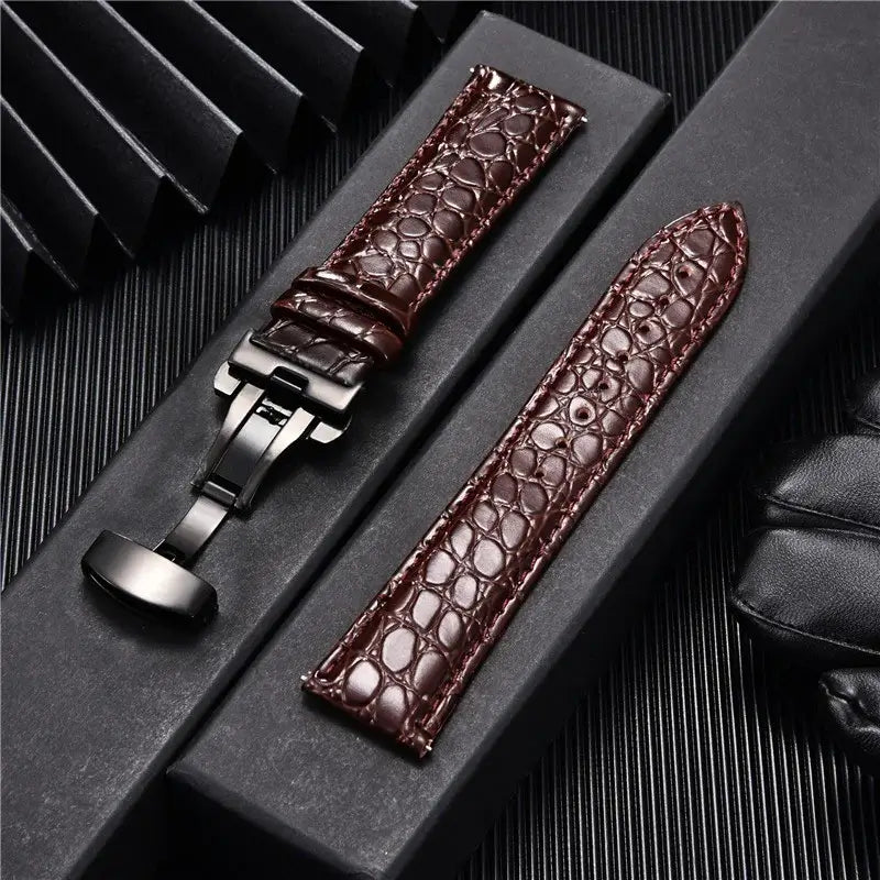 Suunto Crocodile-Pattern Leather Clasp Band - Dark Brown / Black Clasp