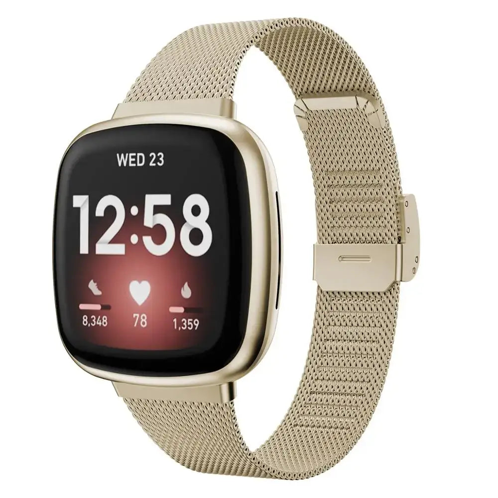 Fitbit Versa 3/4 & Sense 1/2 Steel Mesh Clasp Band - Champagne Gold