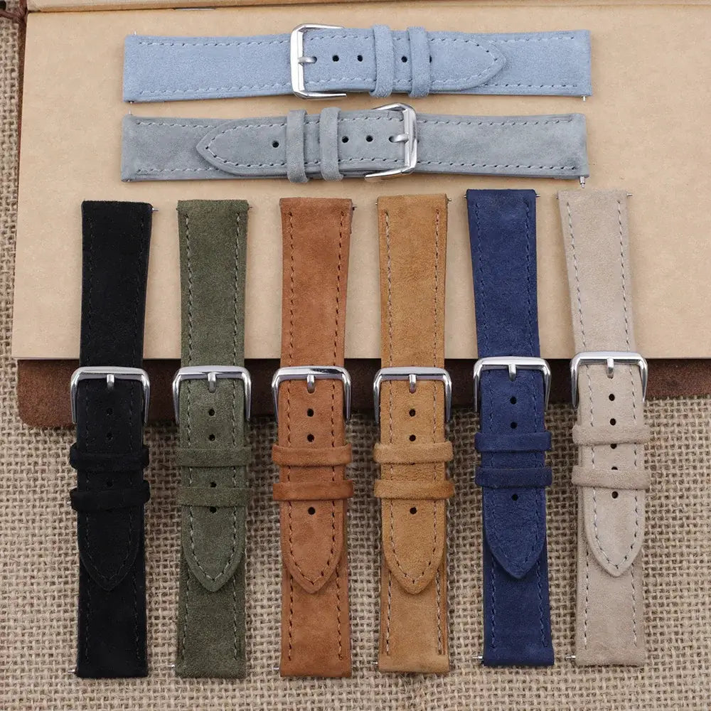 Eight stitched suede leather strap colors