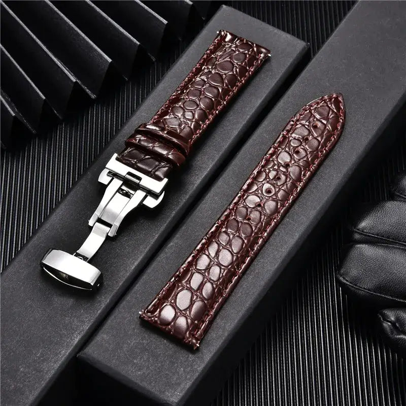 Suunto Crocodile-Pattern Leather Clasp Band - Dark Brown / Silver Clasp