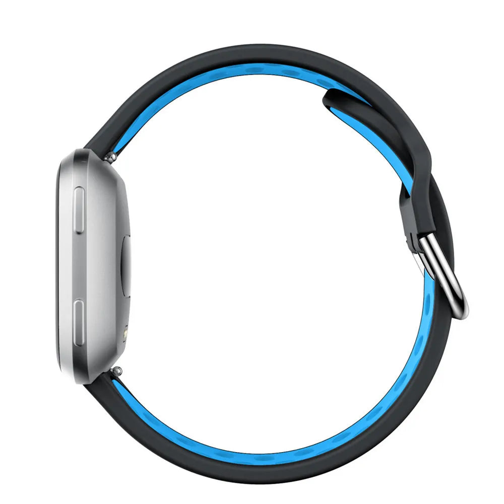 Fitbit Versa 1/2 & Lite Two-Tone Perforated Band - Black and blue band side view