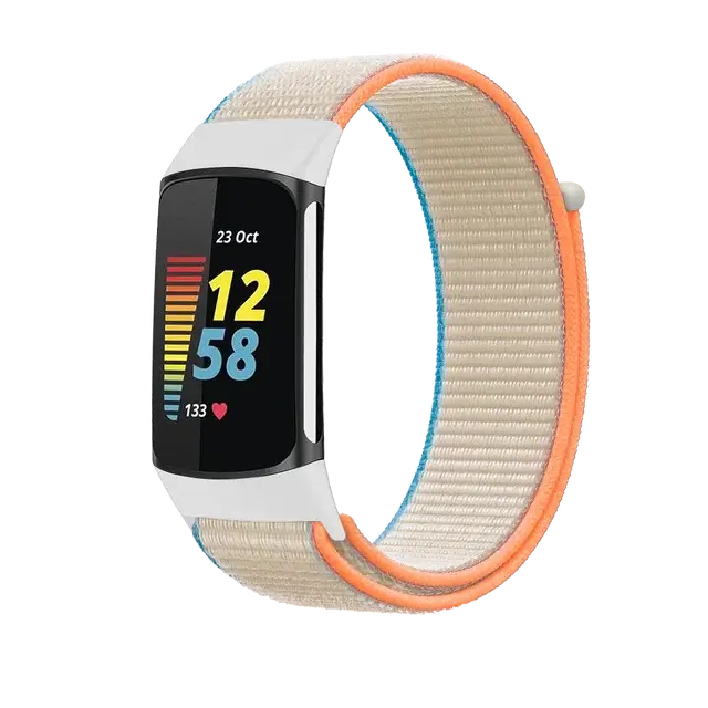 Fitbit Charge 5 & 6 Nylon Hook-and-Loop Band in Ivory / Orange