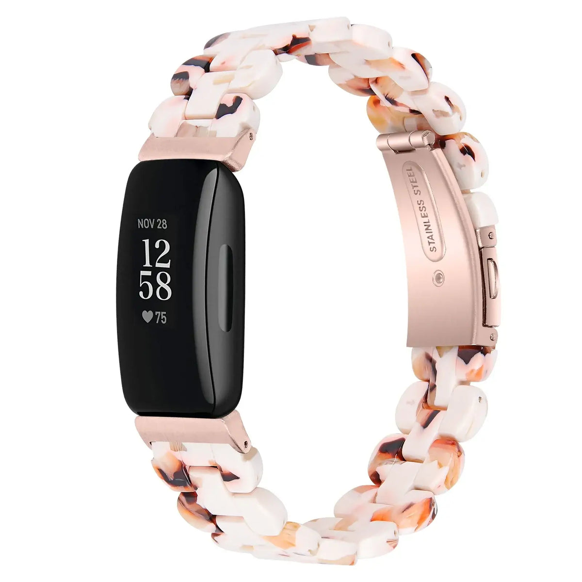 Fitbit Inspire Marbled & Tortoiseshell Resin Band - Cream tortoiseshell bracelet on tracker