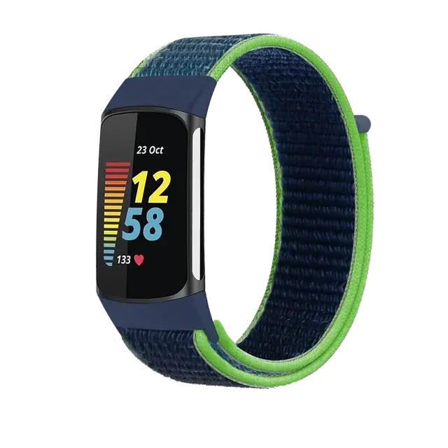 Fitbit Charge 5 & 6 Nylon Hook-and-Loop Band in Navy / Lime