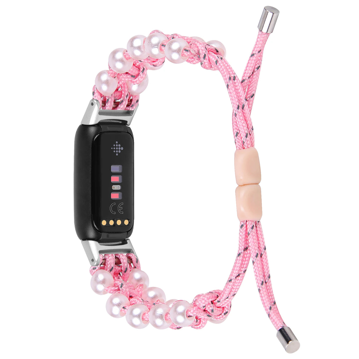 Pink Fitbit Luxe Braided Rope Band with Pearl-Style Beads