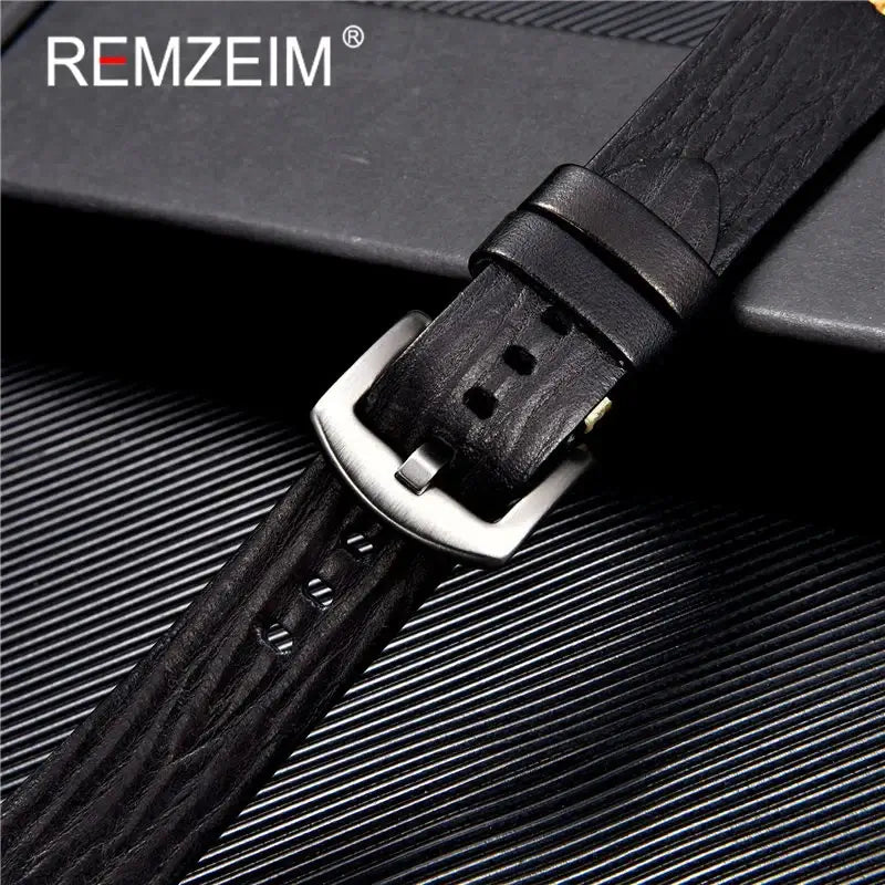 Black leather strap buckle and keepers for compatible Huawei watches