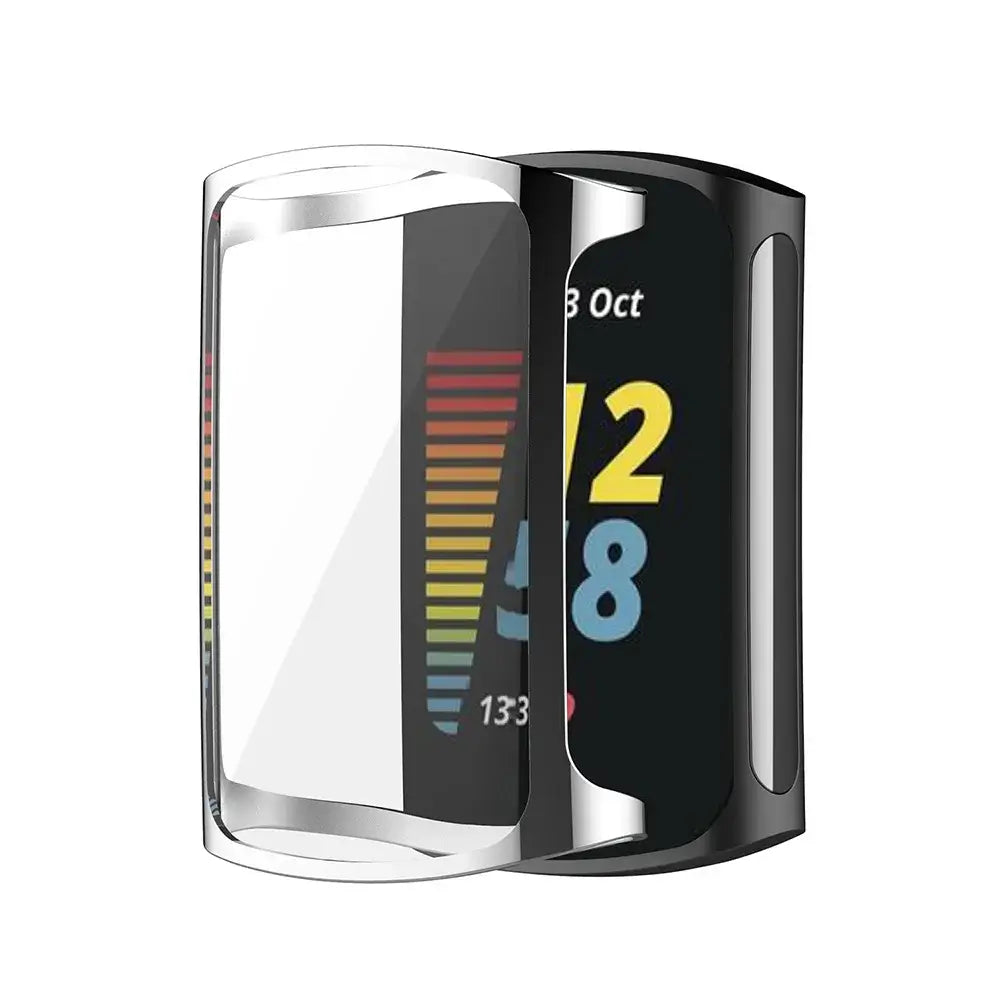 Screen protector case designed for Fitbit Charge 5 and 6, showcasing sleek style and display visibility.