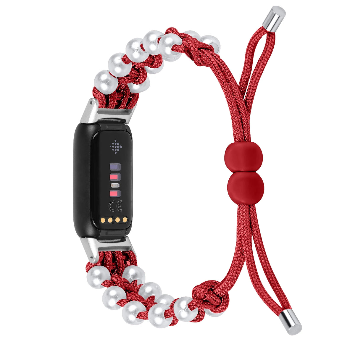Red Fitbit Luxe Braided Rope Band with Pearl-Style Beads